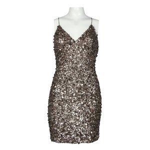 Gunmetal Silver Sequin Cocktail Dress (041860270